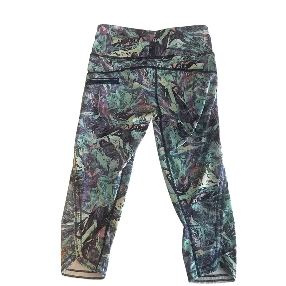 Lululemon Womens 4 Run Top Speed Crop Leggings Iridescent Multi Half Tight Pants